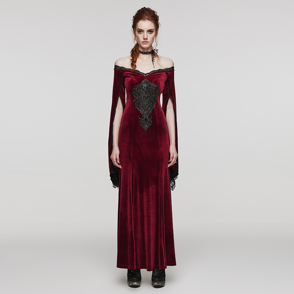 PUNK RAVE Gorgeous Pointed Sleeves V-Neck Goth Dress - Red