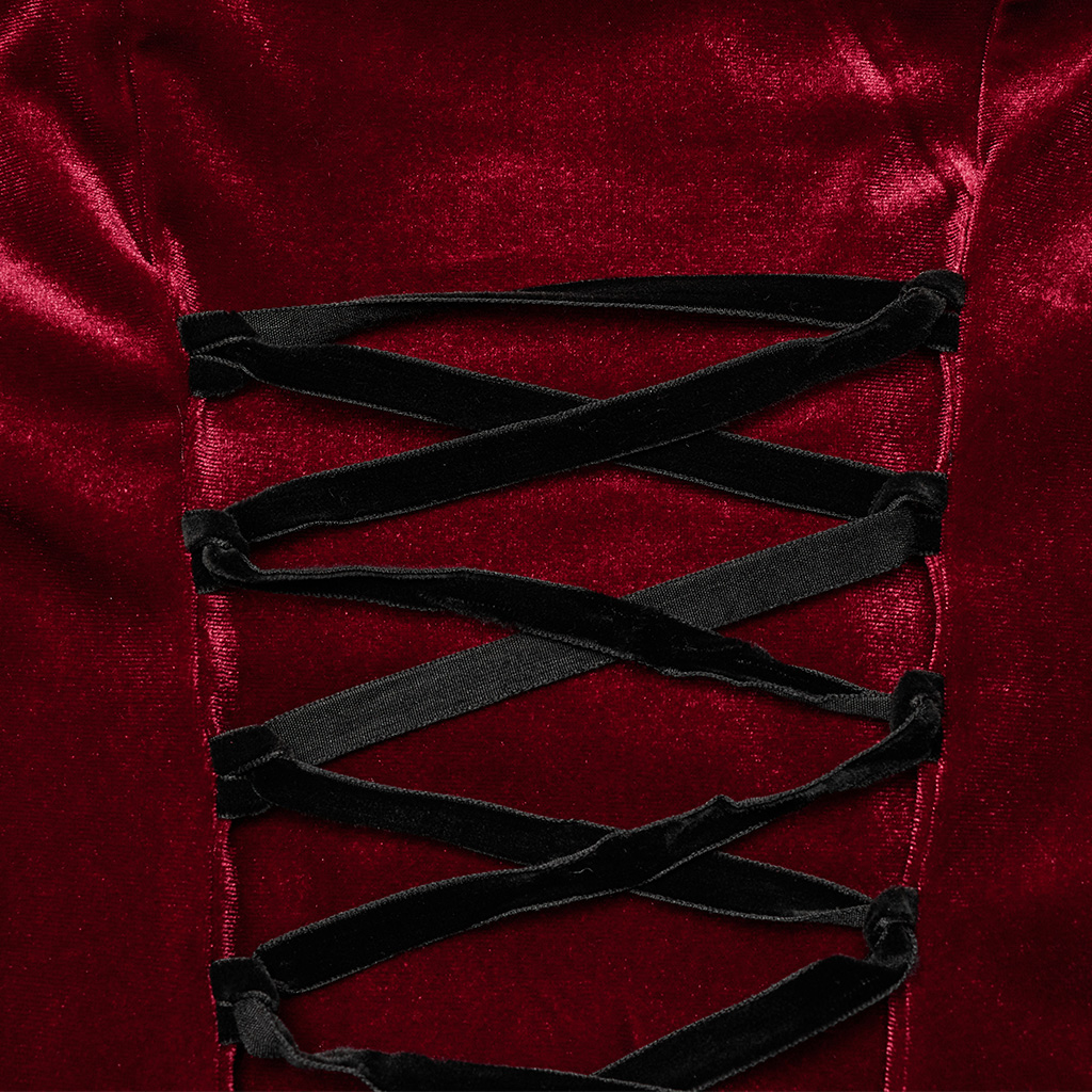 PUNK RAVE Gorgeous Pointed Sleeves V-Neck Goth Dress - Red - Image 12