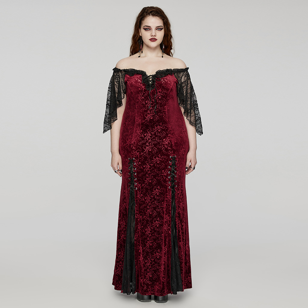 Goth Sexy Off-Shoulder Embossed Velvet Dress - Image 11
