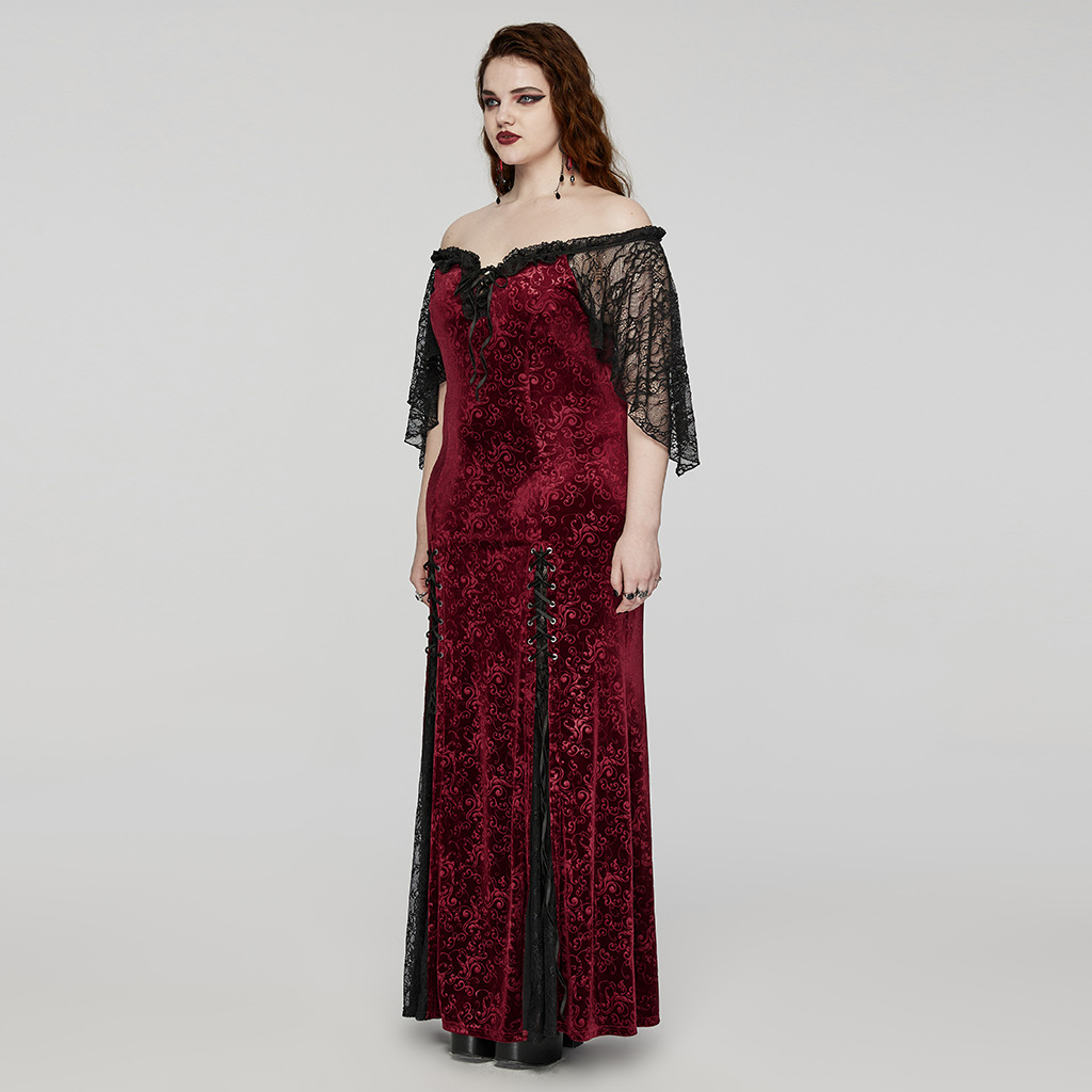Goth Sexy Off-Shoulder Embossed Velvet Dress - Image 12