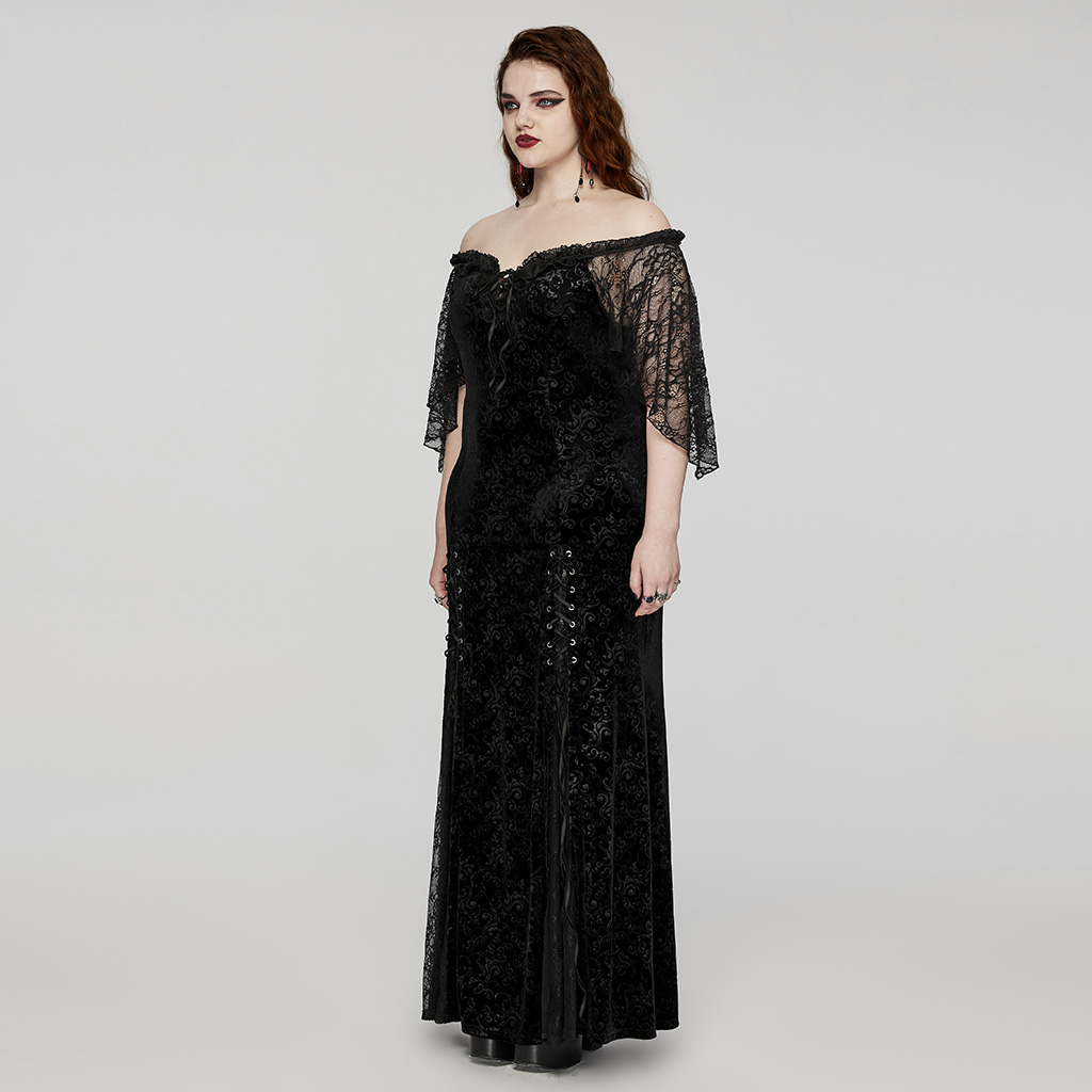Goth Sexy Off-Shoulder Embossed Velvet Dress - Image 2