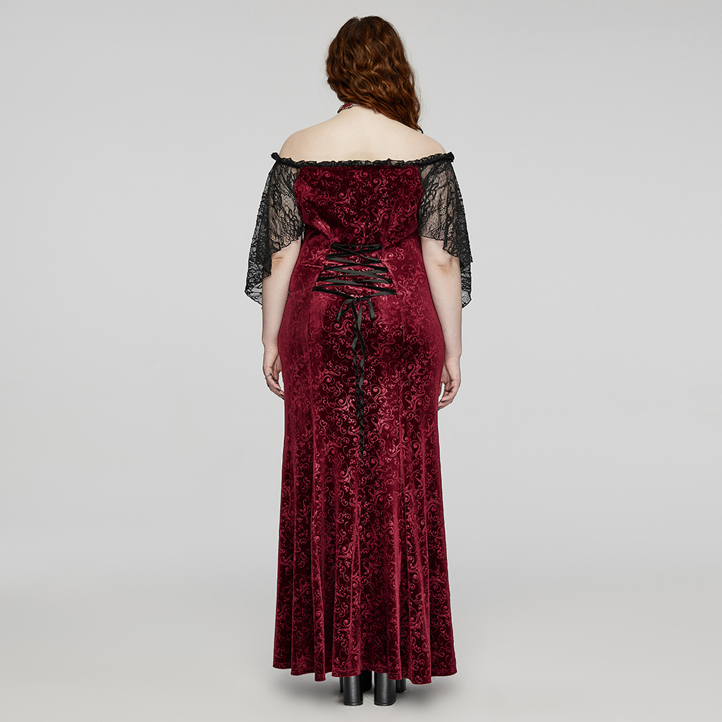 Goth Sexy Off-Shoulder Embossed Velvet Dress - Image 13