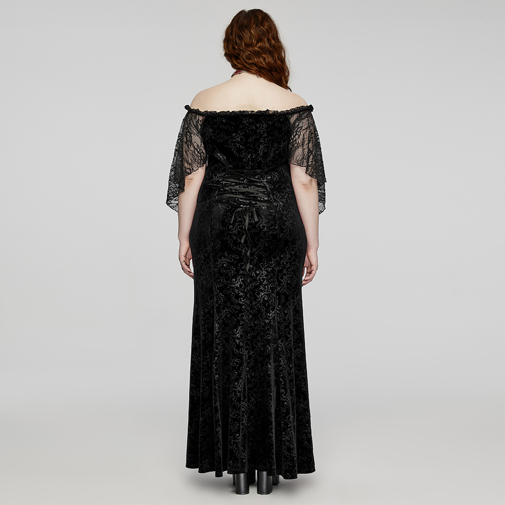 Goth Sexy Off-Shoulder Embossed Velvet Dress - Image 3