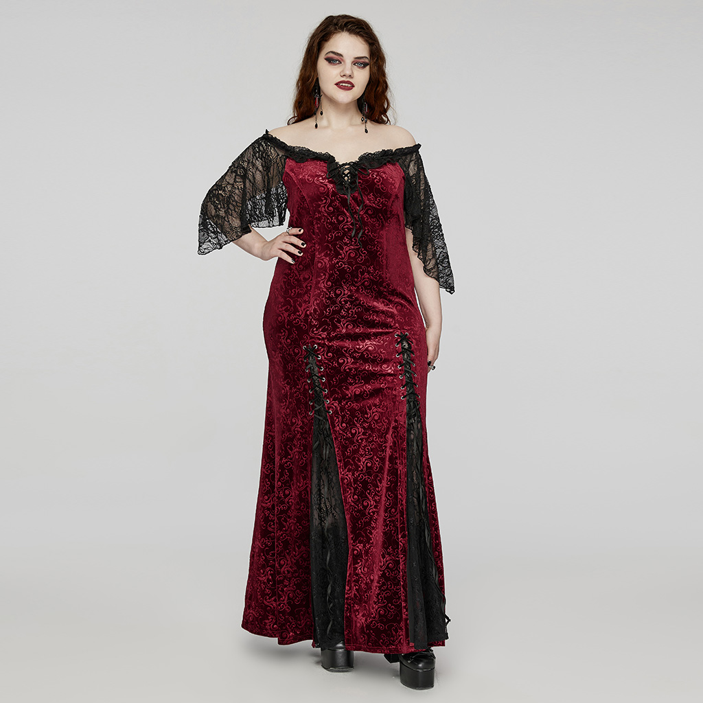 Goth Sexy Off-Shoulder Embossed Velvet Dress - Image 14