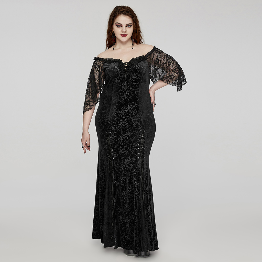 Goth Sexy Off-Shoulder Embossed Velvet Dress - Image 4
