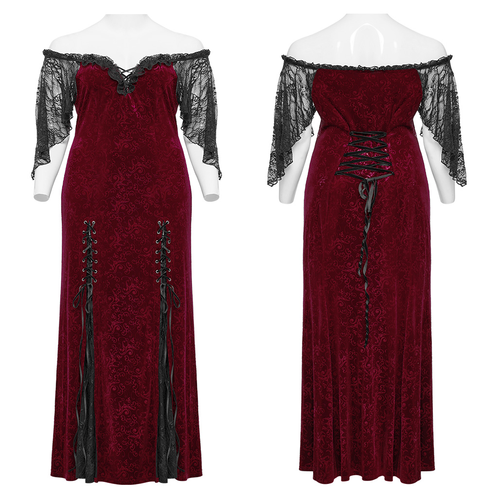 Goth Sexy Off-Shoulder Embossed Velvet Dress - Image 15