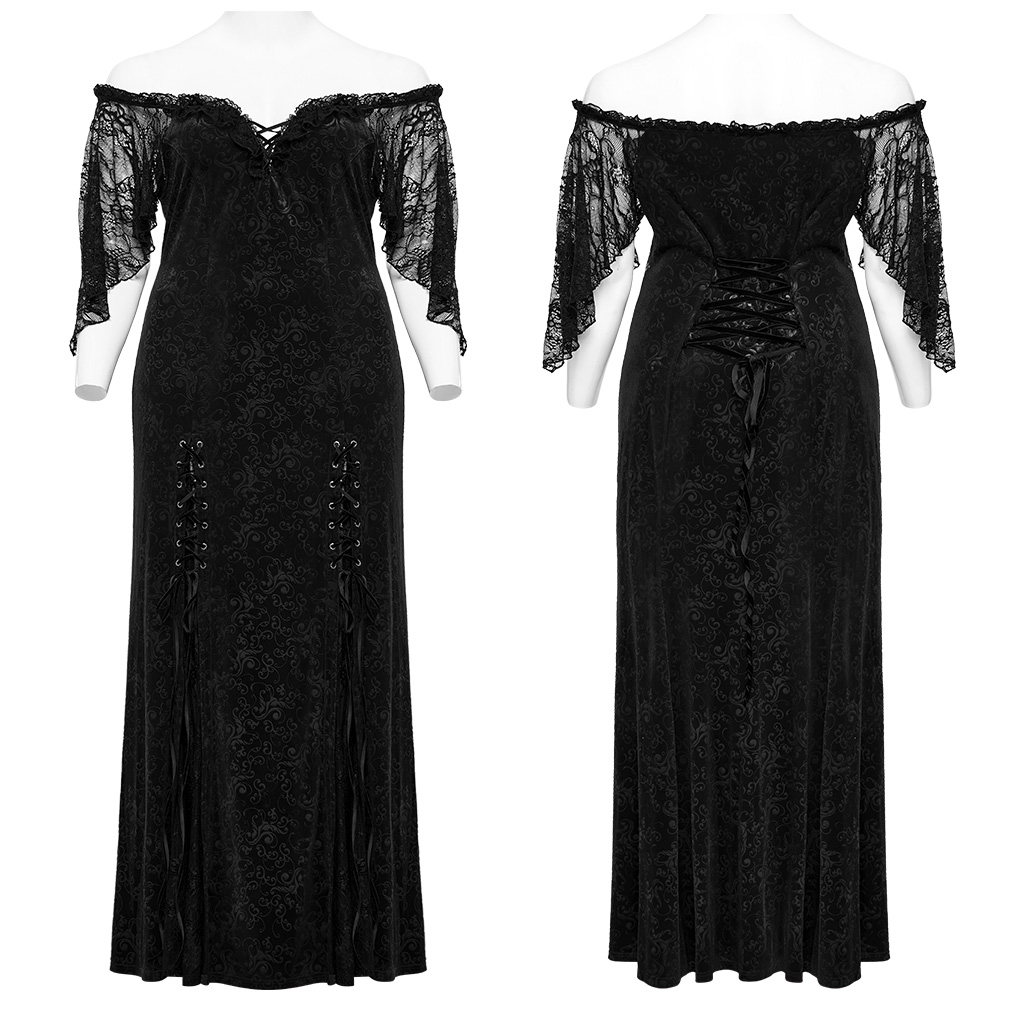 Goth Sexy Off-Shoulder Embossed Velvet Dress - Image 5
