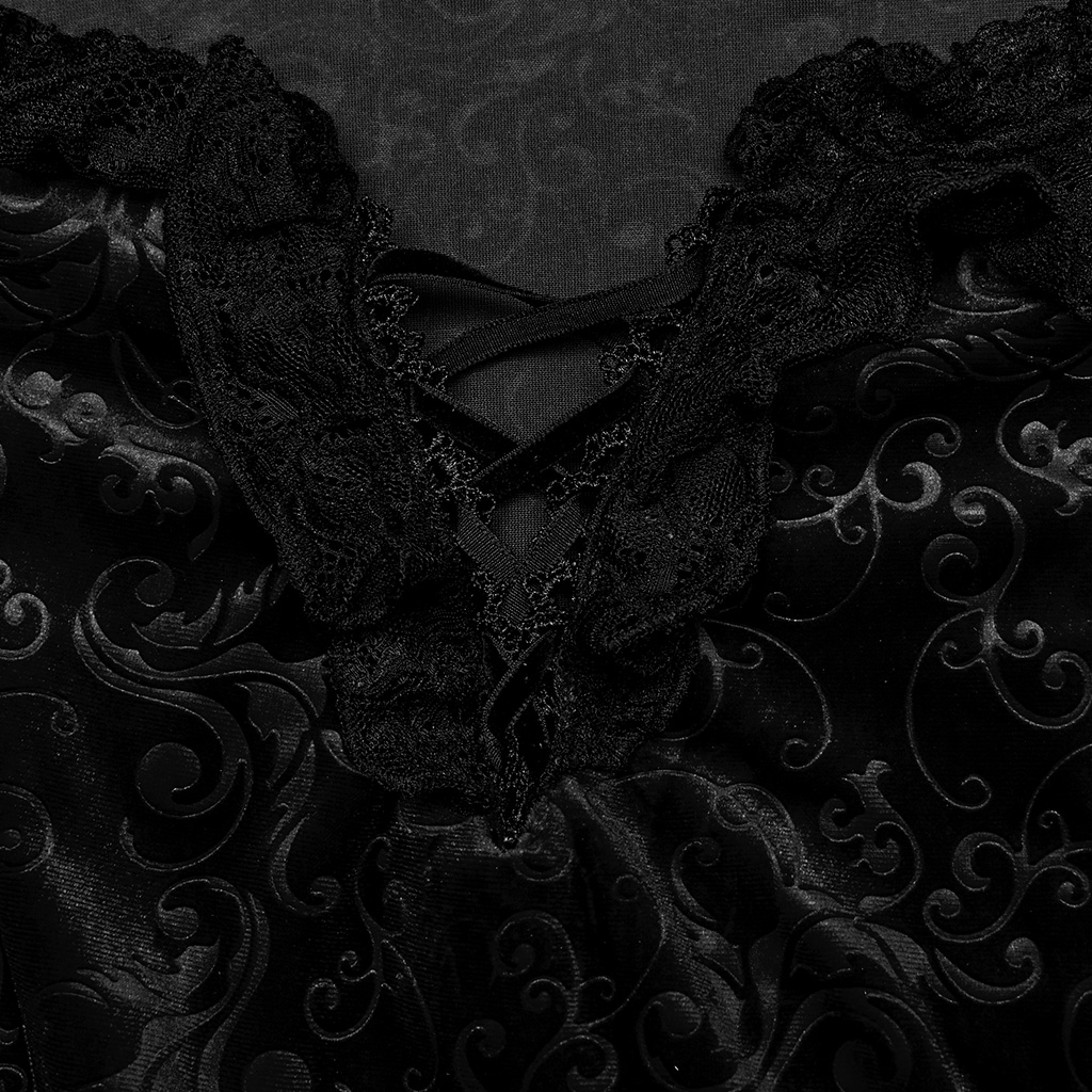 Goth Sexy Off-Shoulder Embossed Velvet Dress - Image 6