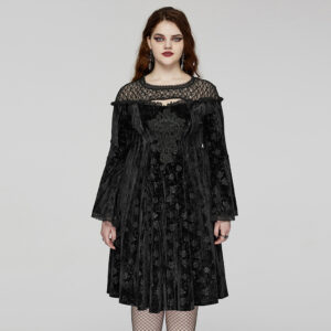 Black Goth Dark Night Rose Velvet Dress