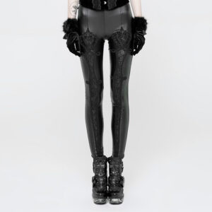 Gothic Flowers Embroidery Black Leggings