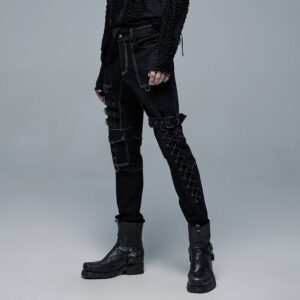 Punk Straight Long Pants Black-White