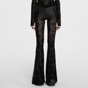 Cross Flocking Embroidered Flare Pants-Black