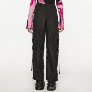 Black Straight Baggy Cargo Pants - Black