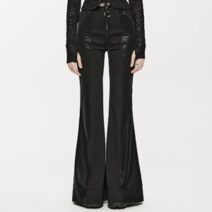 Multi-Segmental Spliced Faux Leather Flare Pants