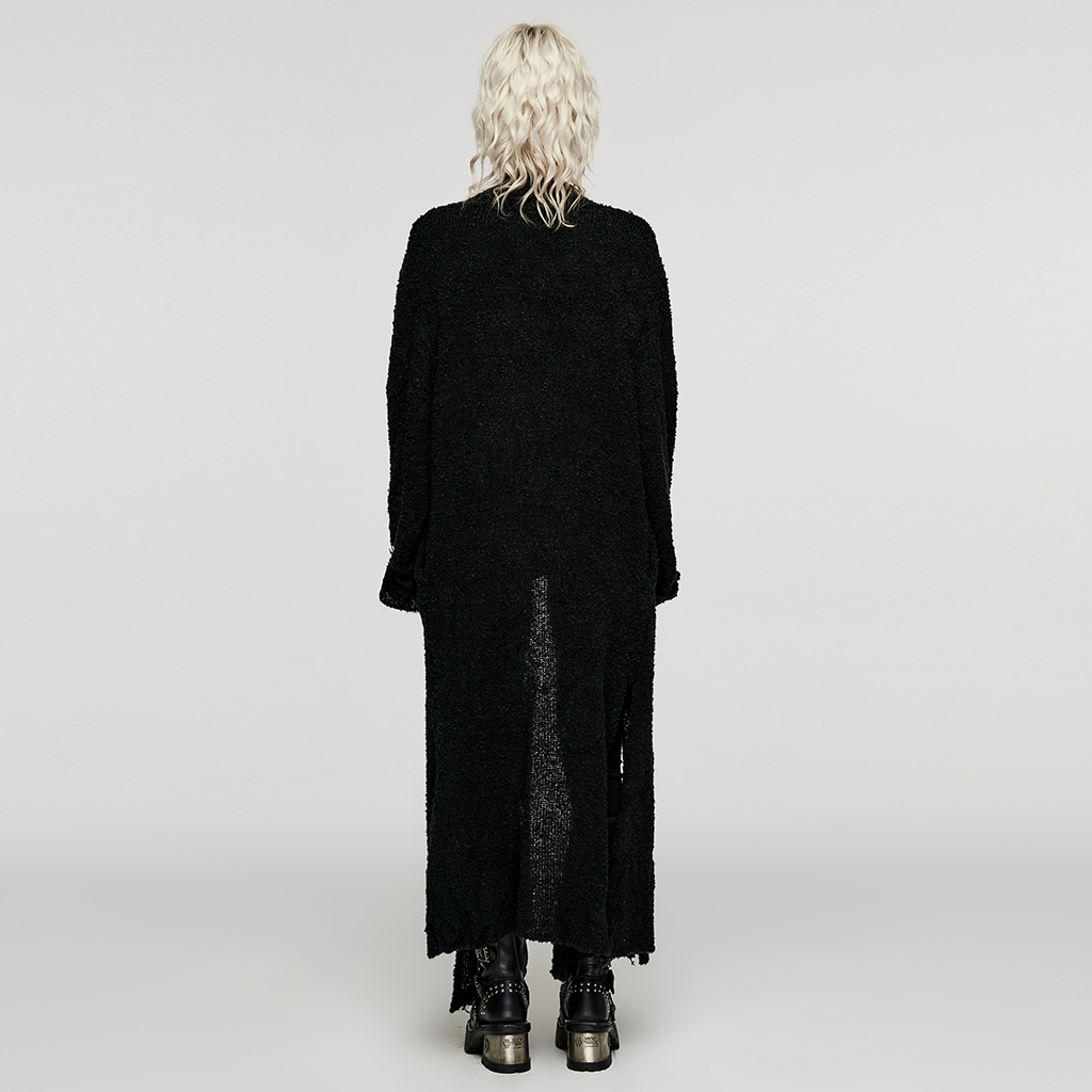 Straight Asymmetric Hem And Side Slits Long Cardigan - Image 3