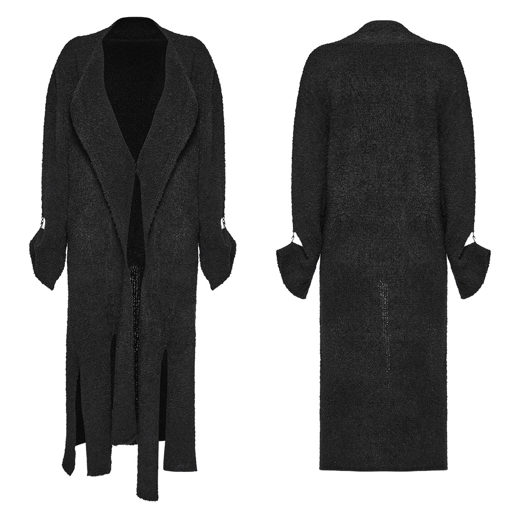 Straight Asymmetric Hem And Side Slits Long Cardigan - Image 5