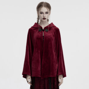 PUNK Dark Velvet Embroidered Red Cloak Jacket