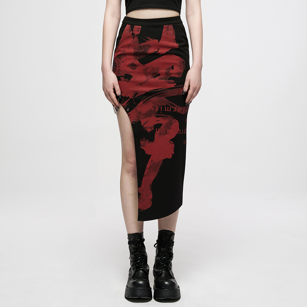 Dark Chinese Style Handwritten Ink Print Asymmetric Skirt - Image 2