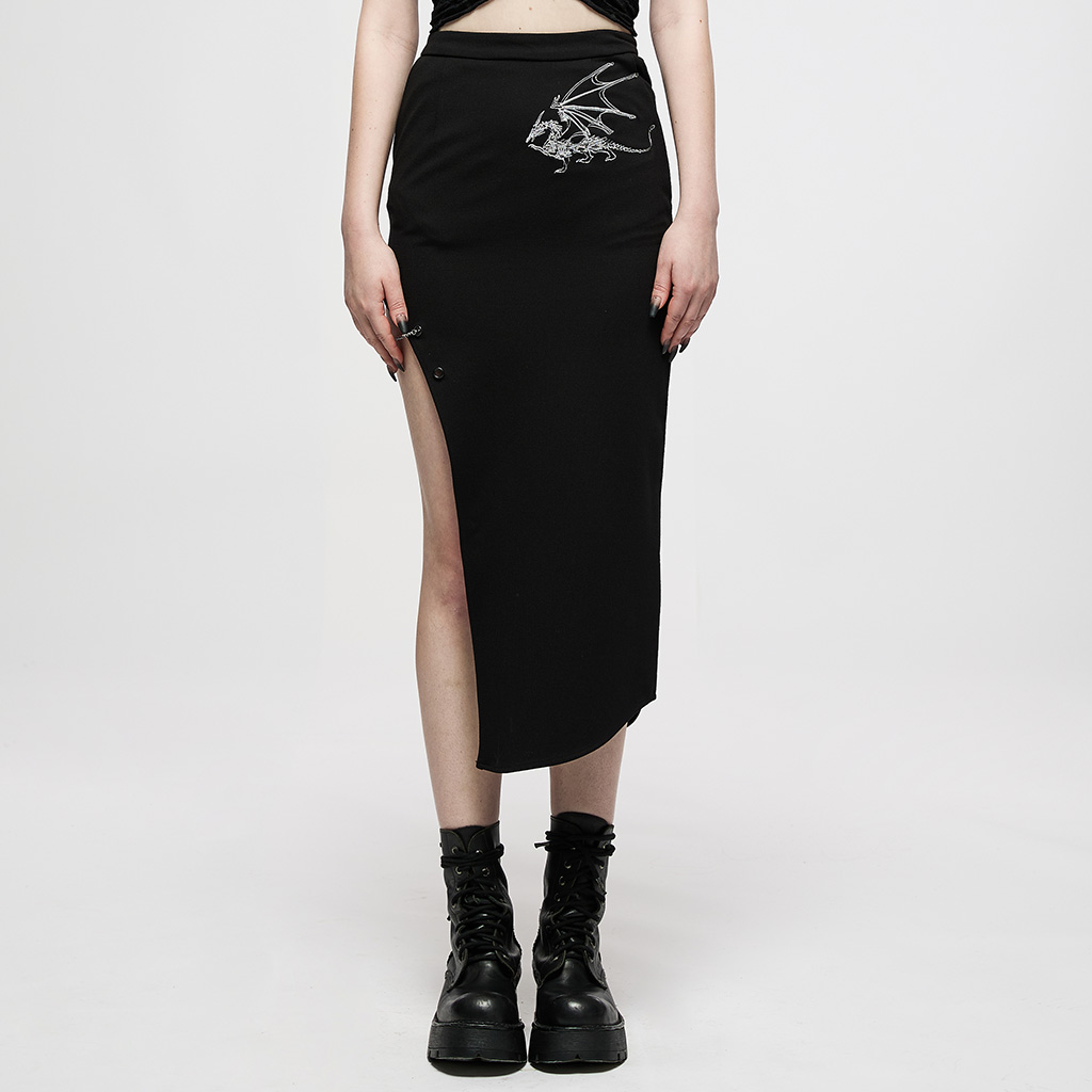 Dark Chinese Style Keel Embroidered Asymmetric Long Skirt - Image 2