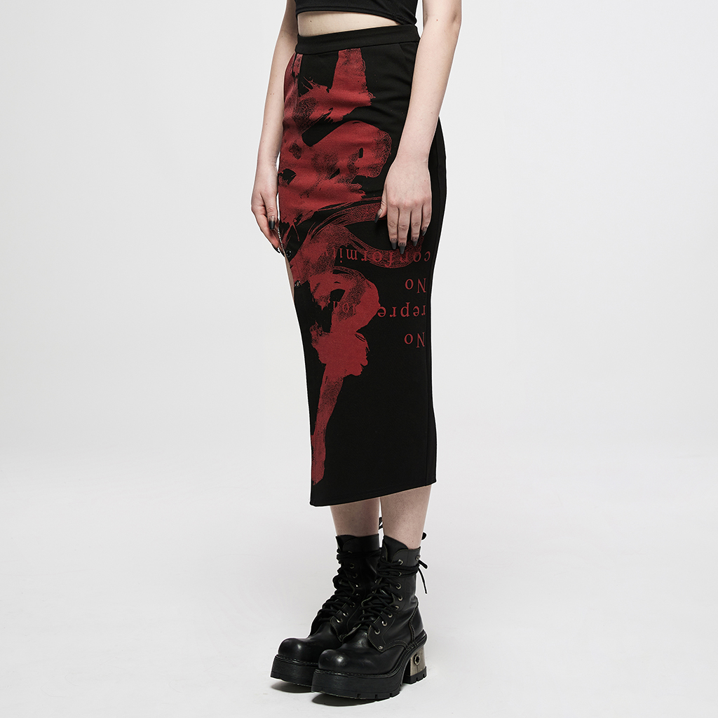 Dark Chinese Style Handwritten Ink Print Asymmetric Skirt - Image 3