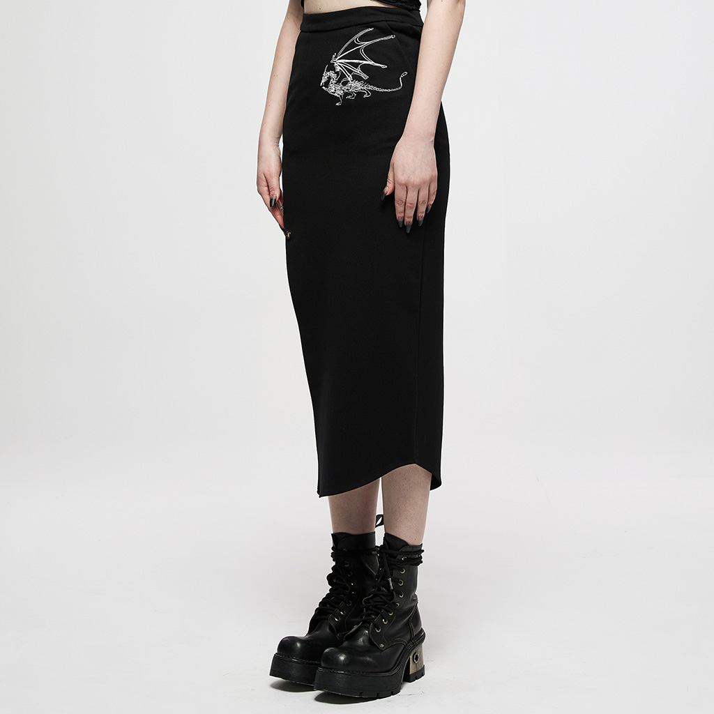 Dark Chinese Style Keel Embroidered Asymmetric Long Skirt - Image 3