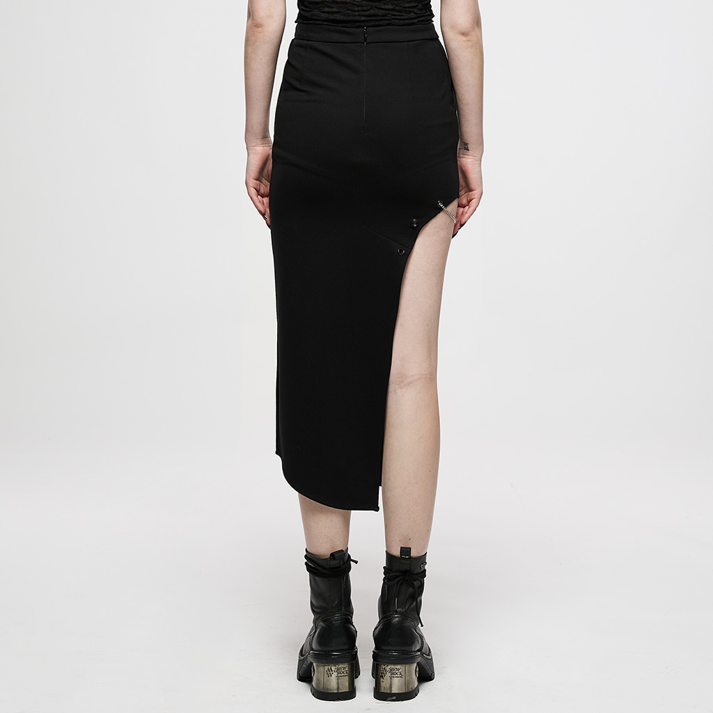 Dark Chinese Style Keel Embroidered Asymmetric Long Skirt - Image 4