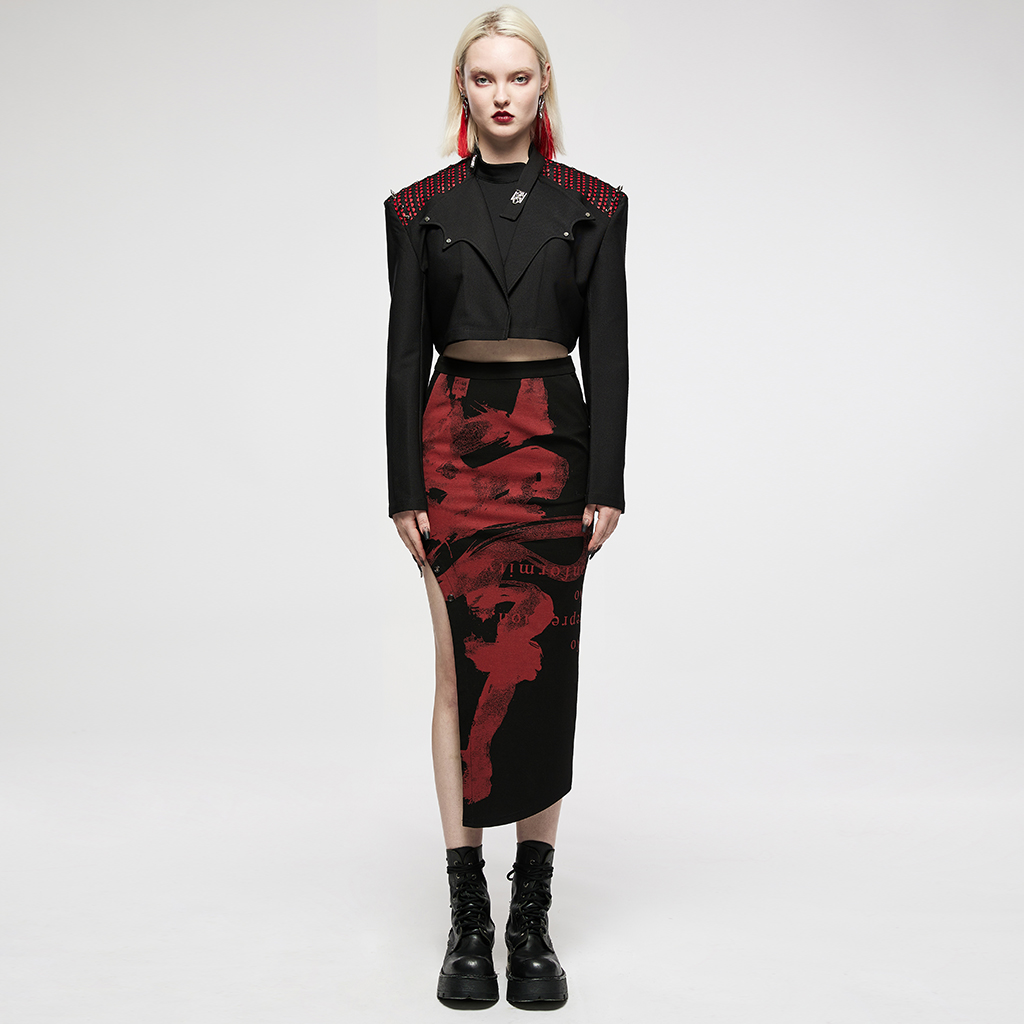 Dark Chinese Style Handwritten Ink Print Asymmetric Skirt
