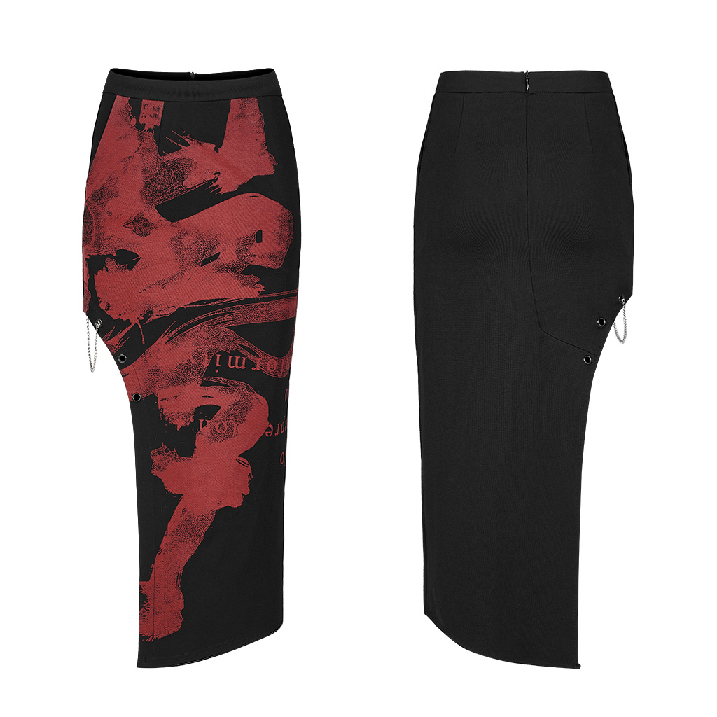 Dark Chinese Style Handwritten Ink Print Asymmetric Skirt - Image 5