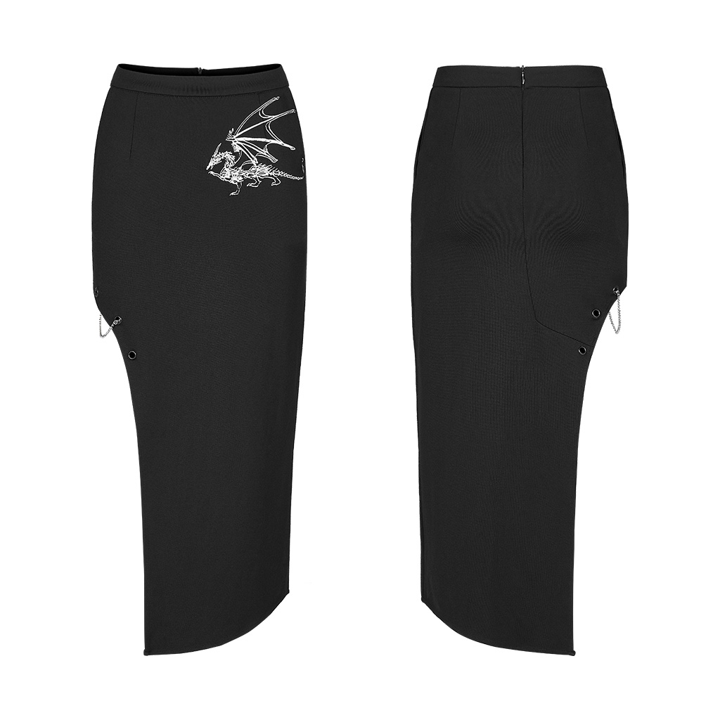 Dark Chinese Style Keel Embroidered Asymmetric Long Skirt - Image 5