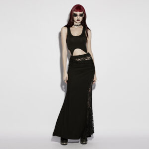 Goth Asymmetrical Pleated Lace Skirt