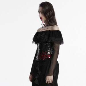 Black-Red Goth Leopard Print Patent Leather Corset