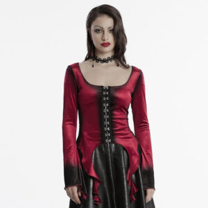 Goth Gradient Velvet T-Shirt - Dark Red