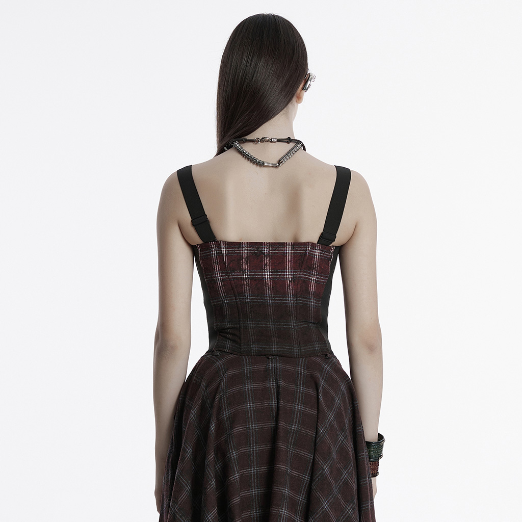 Punk Gradient Plaid Top Vest - Image 3