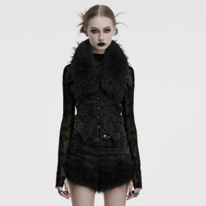 Detachable fur collar denim vest
