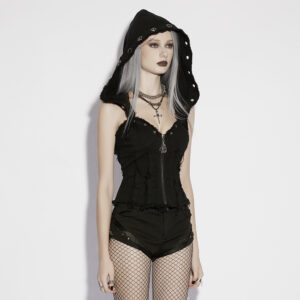 Detachable Hooded Punk Denim Vest