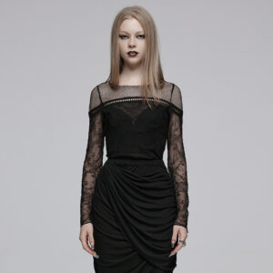 Flared Cuffs Lace Mesh T-Shirt