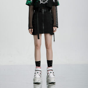 Black "Rebel" Series High Waist Half Skirt