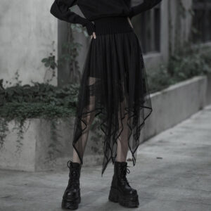 Chiffon Lace Asymmetrical Hemline Skirt