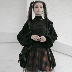 Punk Mesh Stitched Plaid High-Waisted Skirt