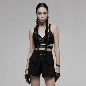 Elastic Cross Strap Metal Punk Crop Top