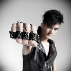 Punk Leather Skull Ring Bracelet