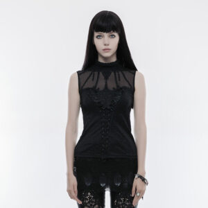 Collar Lace Knitted Fabric Gothic Top