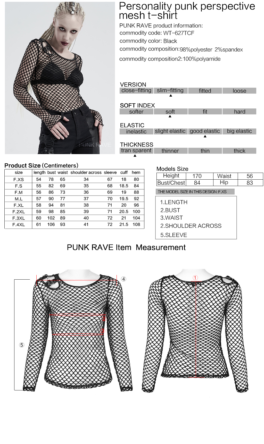 Personality Black Punk Perspective Mesh T-Shirt - Image 10