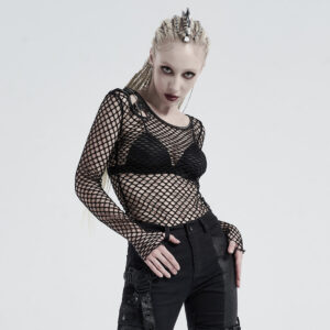Personality Black Punk Perspective Mesh T-Shirt