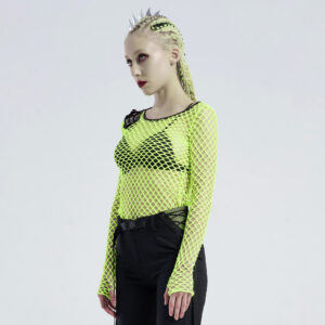 Green Personality Punk Perspective Mesh T-shirt