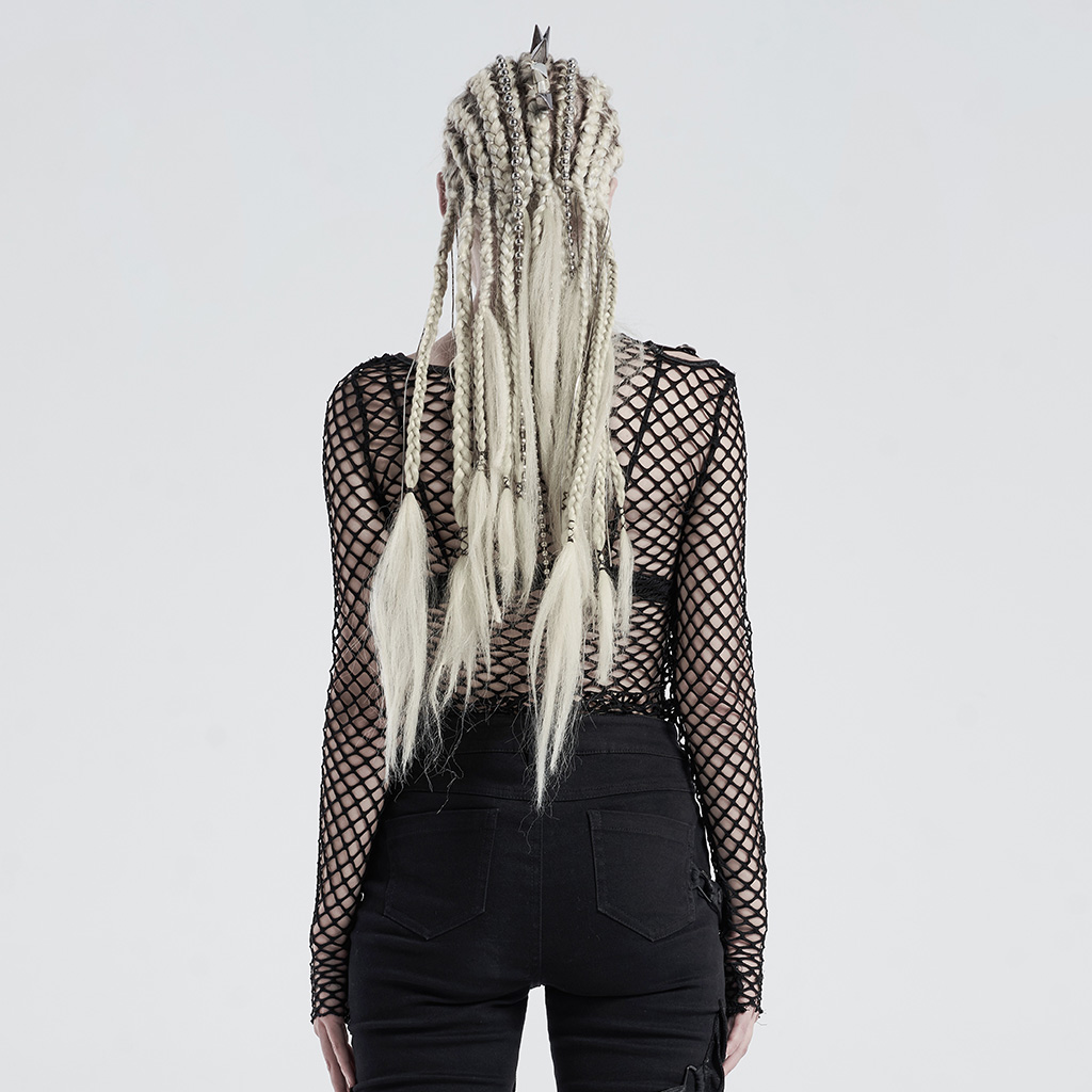 Personality Black Punk Perspective Mesh T-Shirt - Image 3