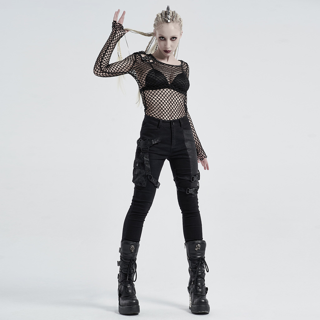 Personality Black Punk Perspective Mesh T-Shirt - Image 4