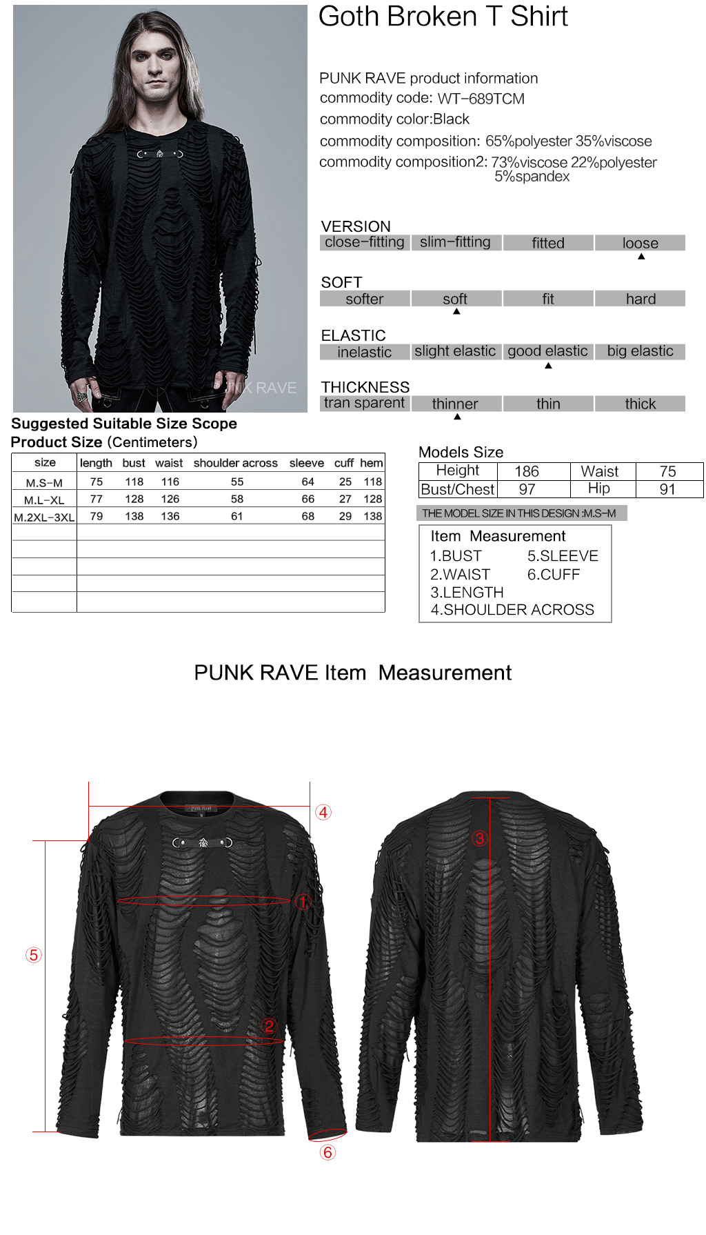 Stylish Knitted Broken Fabric Goth Long Sleeves T-Shirt - Image 9