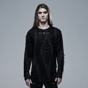 Stylish Knitted Broken Fabric Goth Long Sleeves T-Shirt