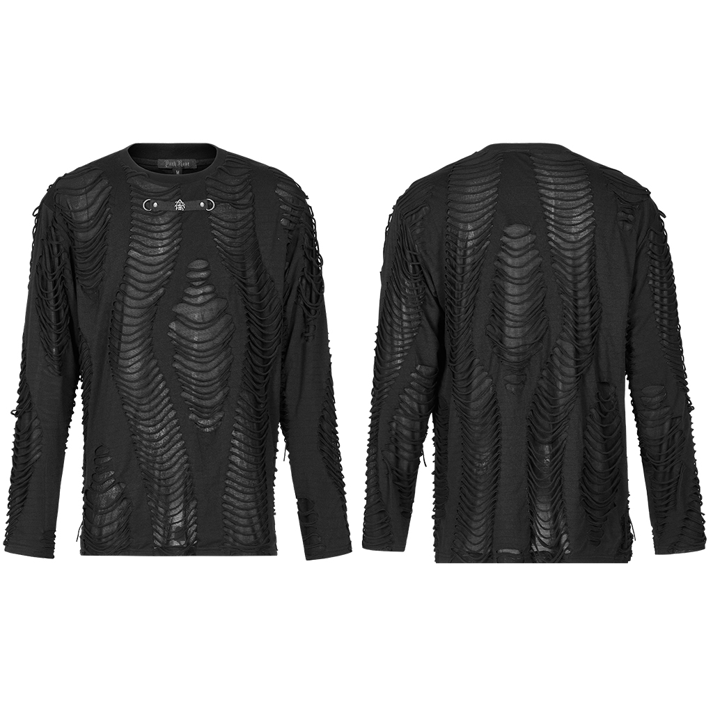 Stylish Knitted Broken Fabric Goth Long Sleeves T-Shirt - Image 5
